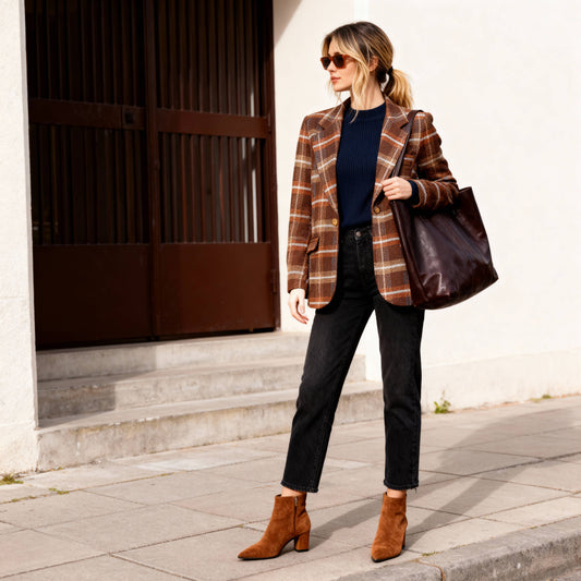 Blazer à carreaux effet velours marron rouille TDM68924-4