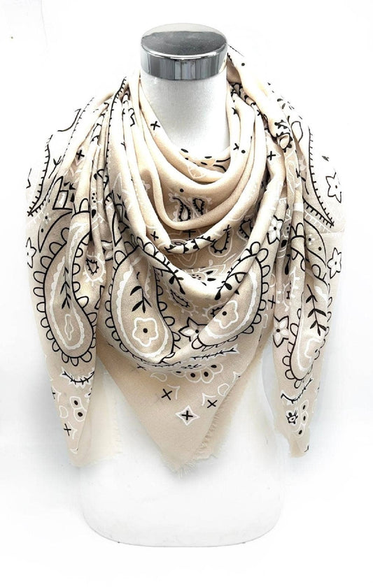 Foulard motif bandana - Matière fine: Beige