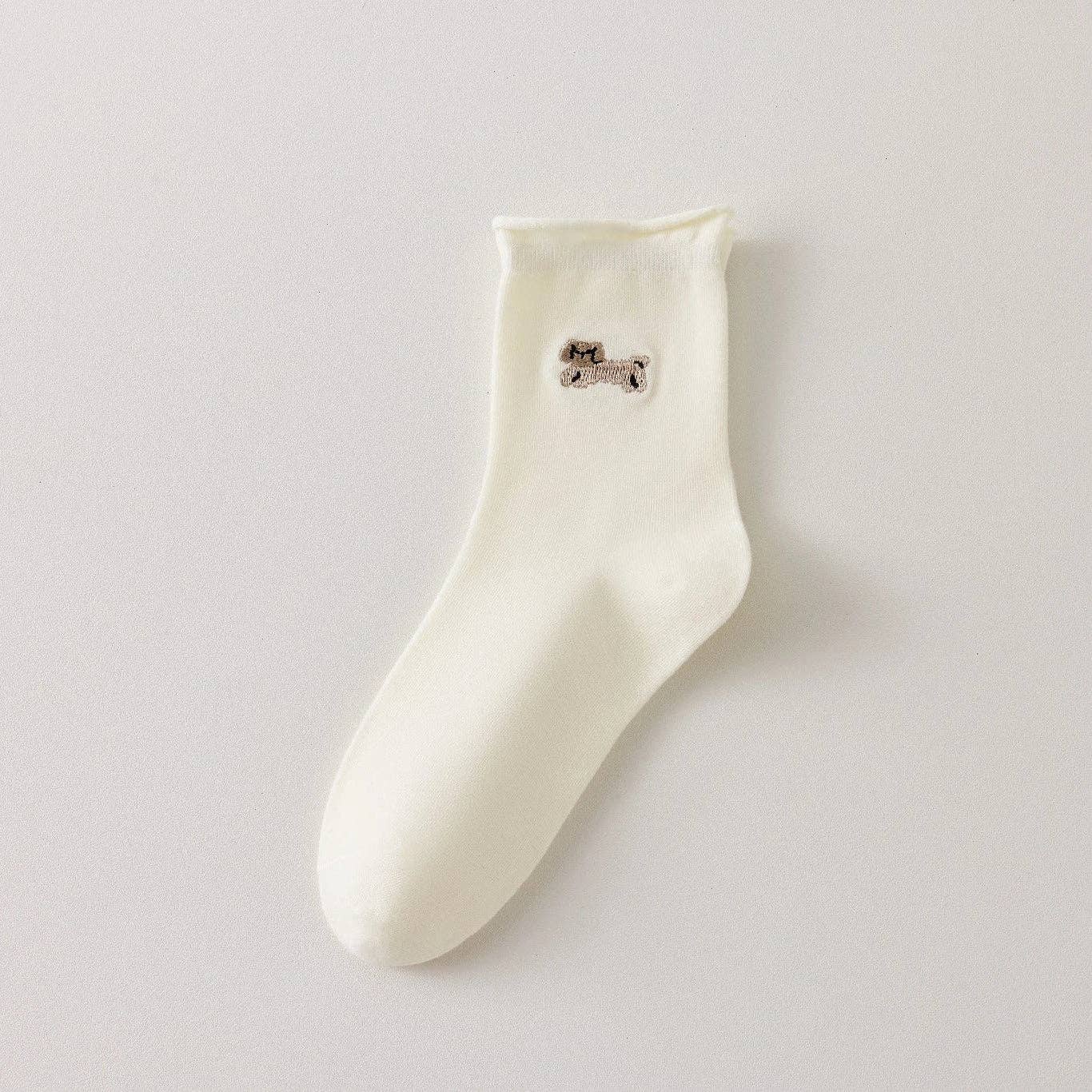 Chaussettes Blanches Petit Chien & Chat Femme I 35-41