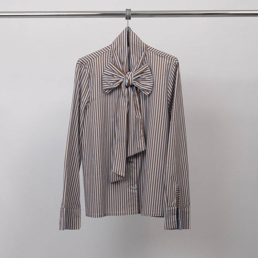 Chemise à rayures col lavallière – Marron/bleu