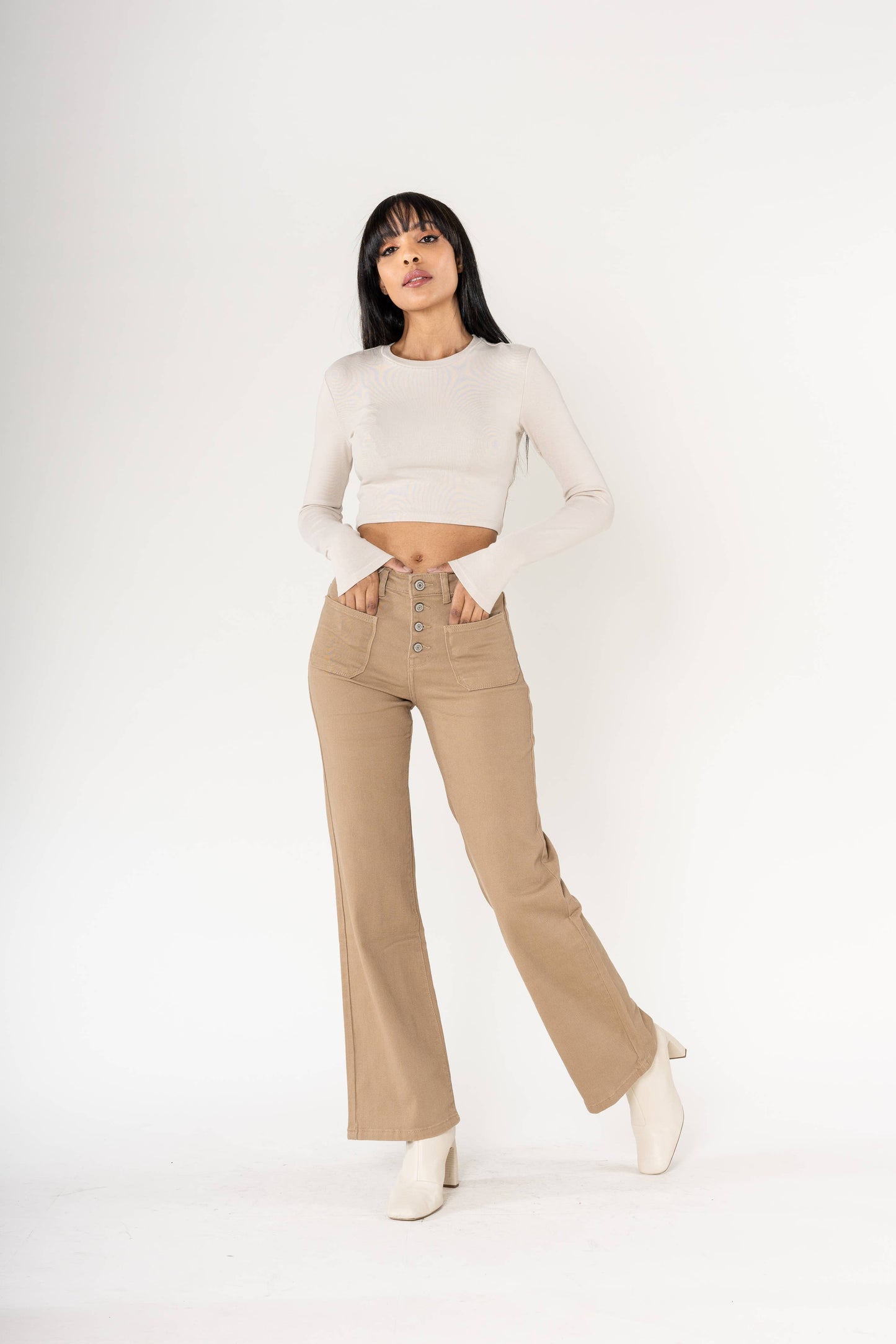 Back to school Jean Flare large taille haute stretch P139
