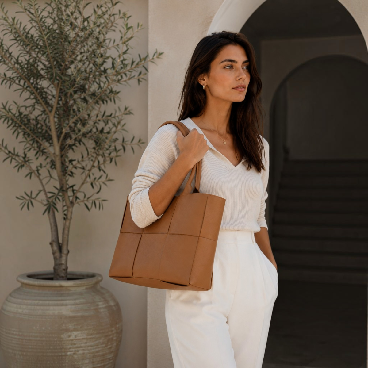 BELLA CLASSICA – Sac cabas en cuir Camel | Fabriqué en Italy