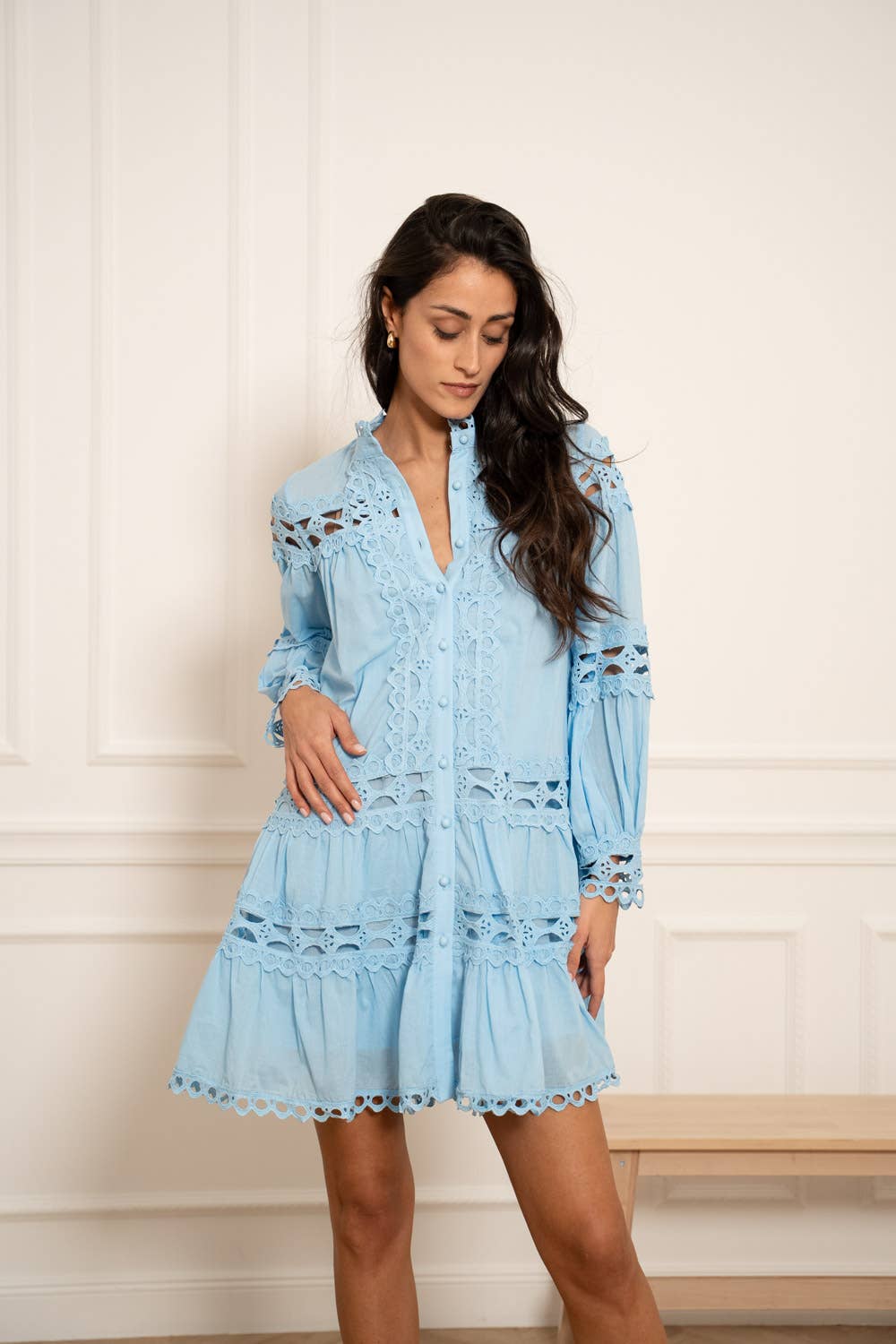 Robe courte Ellie en coton ajouré - 81033