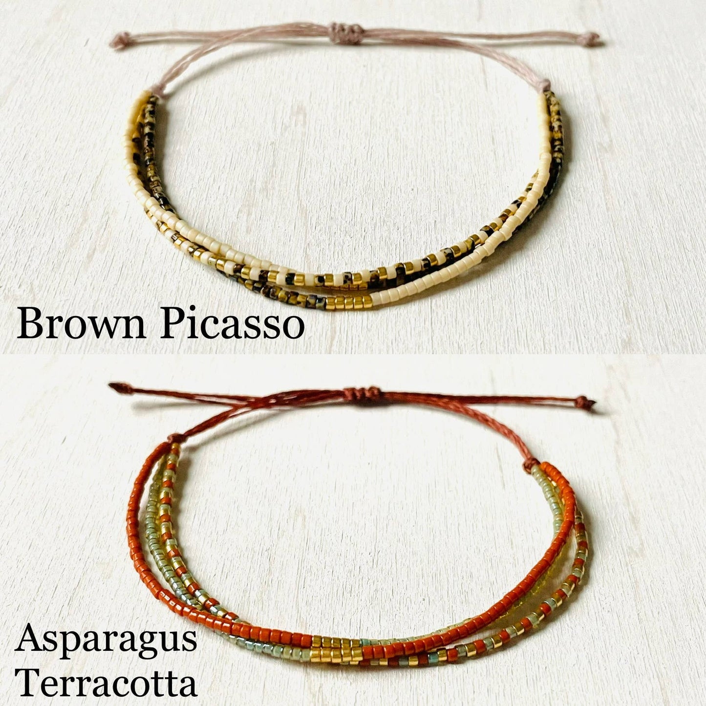 Bracelet Perle Miyuki Réglable en nylon, rocaille: Mint Picasso