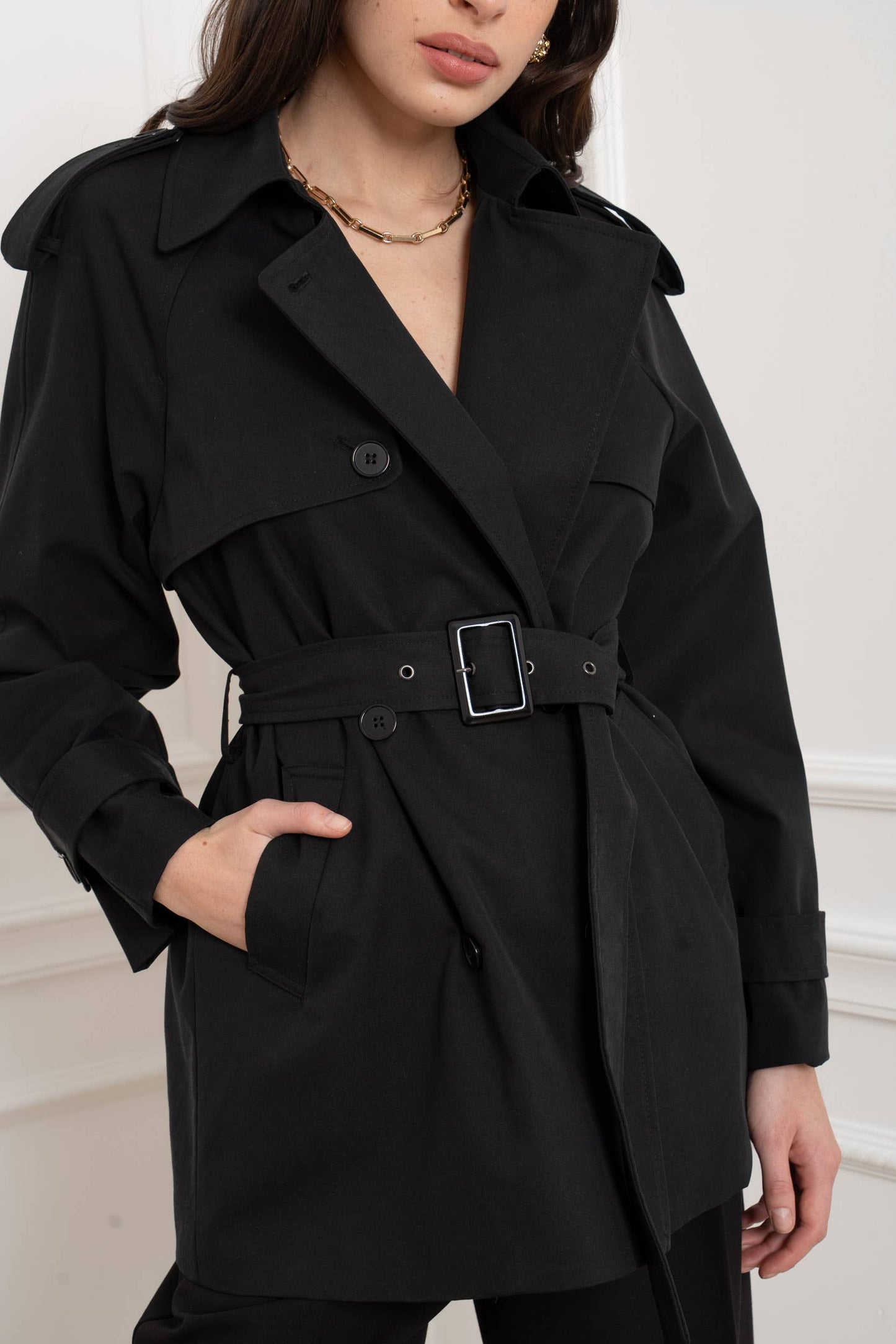 Trench mi-long ceinturé: Noir