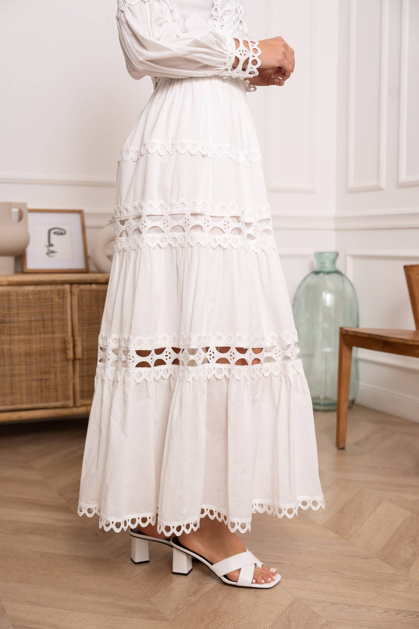Jupe longue Ellie en coton ajouré - 81015#