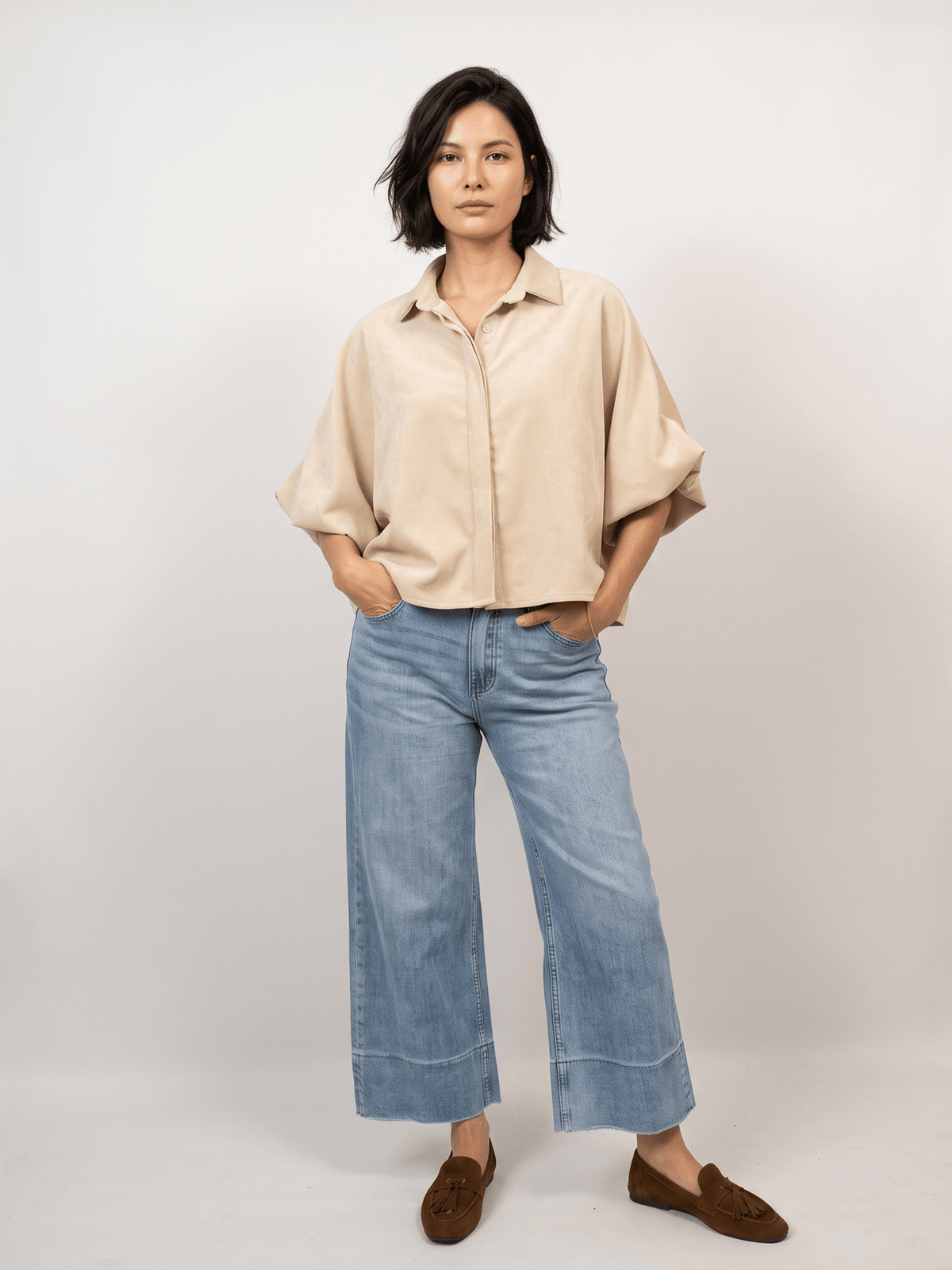 Chemise velours à manches bouffantes – THS38726VE5