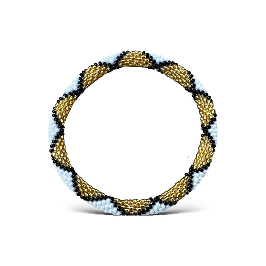 Bracelet Népalais Noir Blanc Or: 6.5 cm (Diamètre interieur)