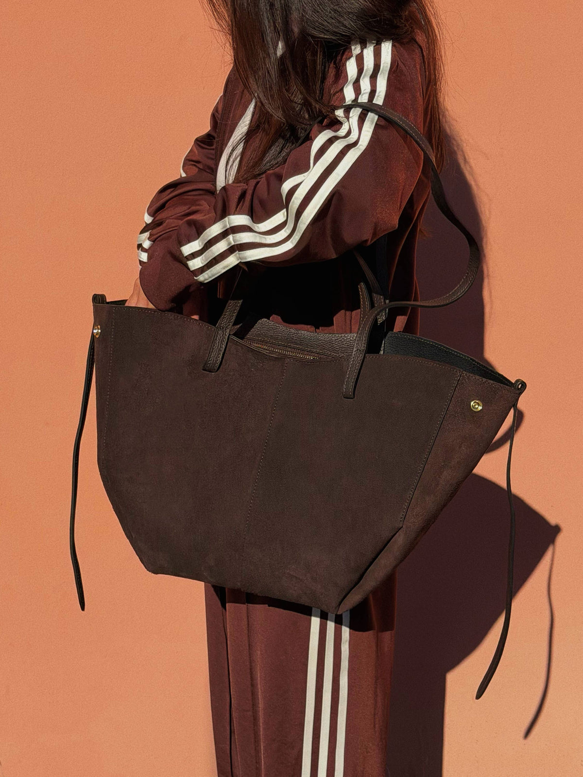 Sac en véritable cuir suédé, grande taille