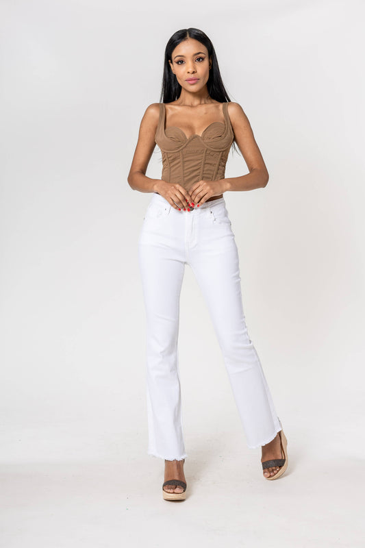 Pantalon Nina Carter bootcut effiloché en bas de jambe Blanc