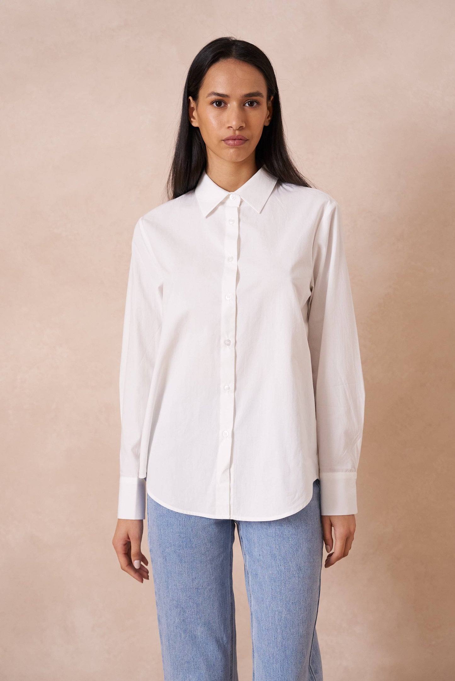 Chemise coton unie avec col à revers: Blanc