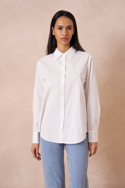 Chemise coton unie avec col à revers: Blanc