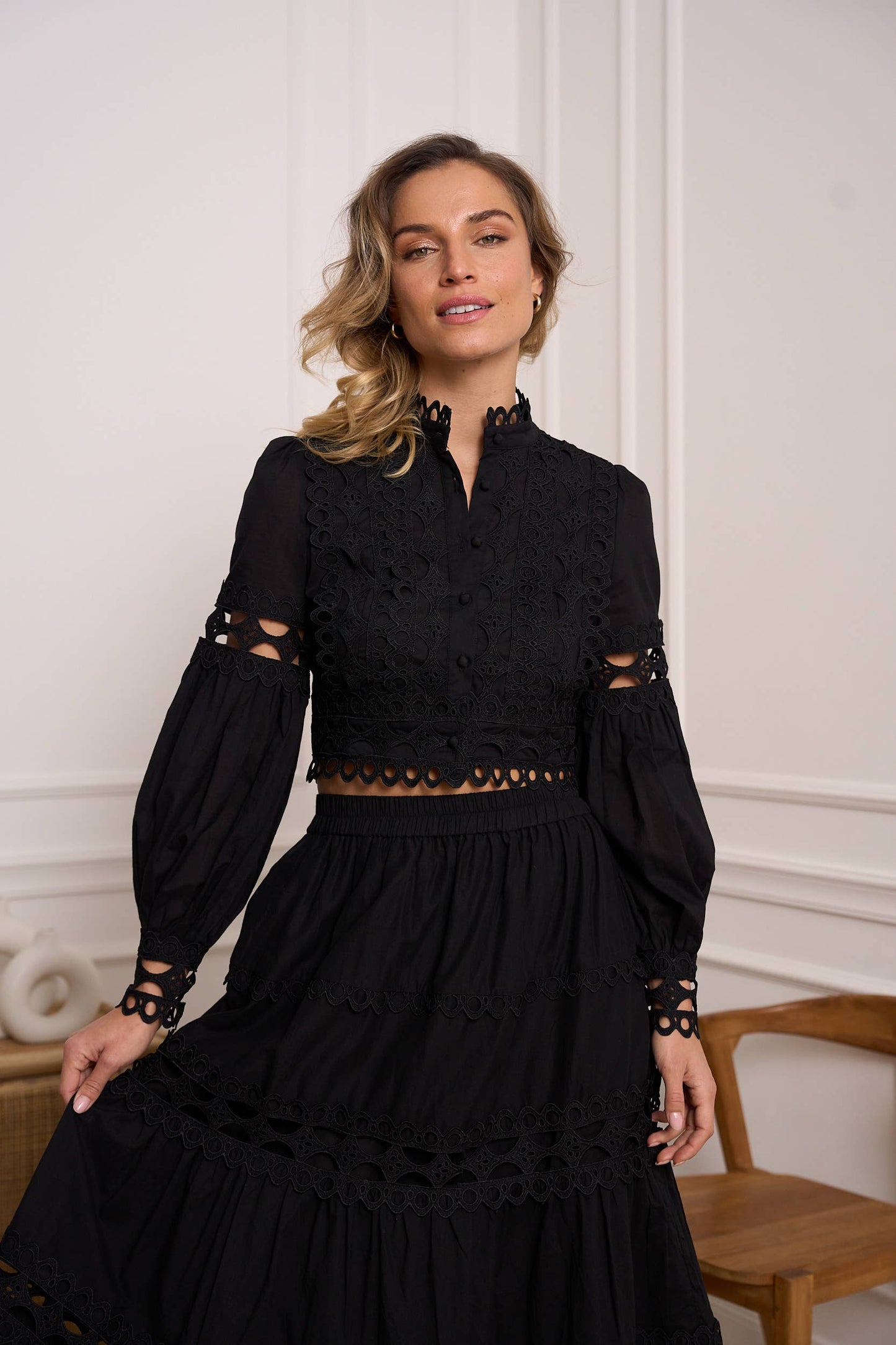 Chemise crop Ellie en coton ajouré - 81013