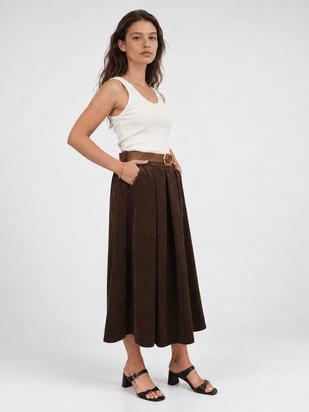 Jupe en velours cotelé avec ceinture TDM52123-7/TDM52123VE