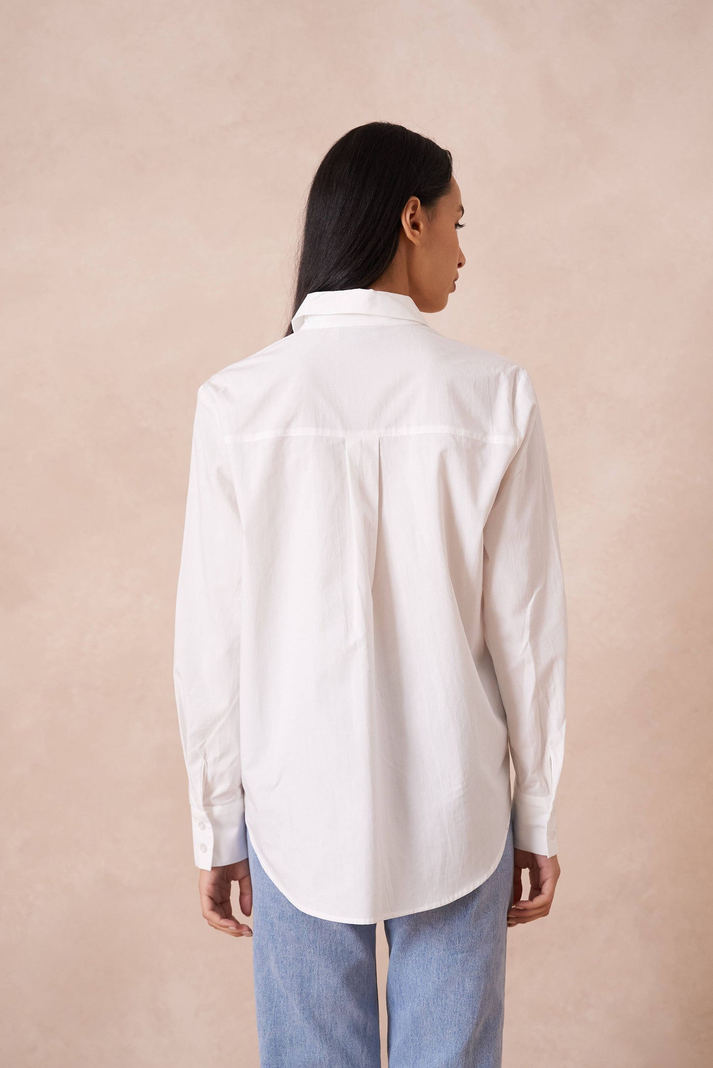 Chemise coton unie avec col à revers: Blanc