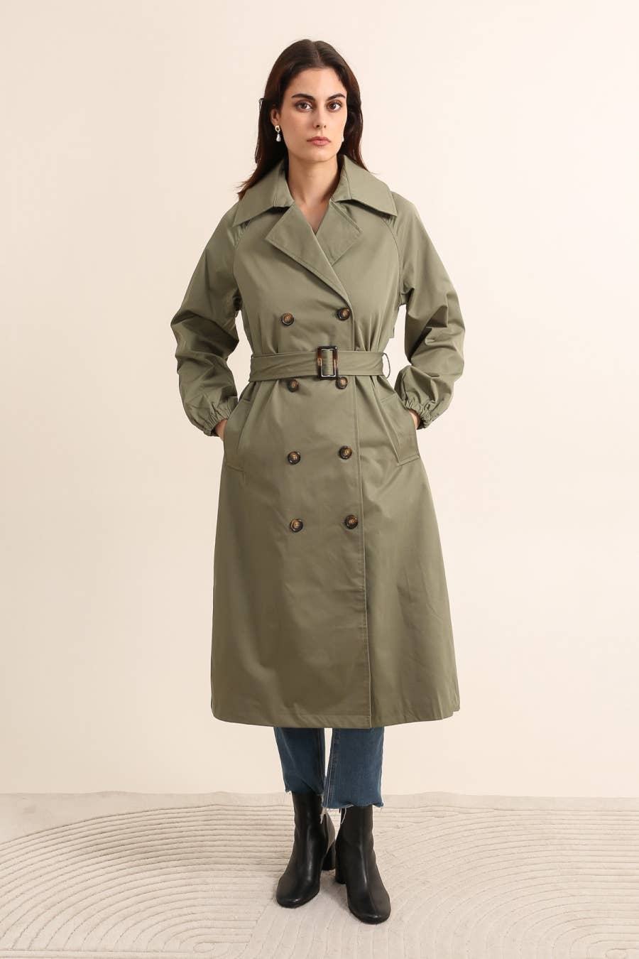 Trench coat long avec ceinture : Prune