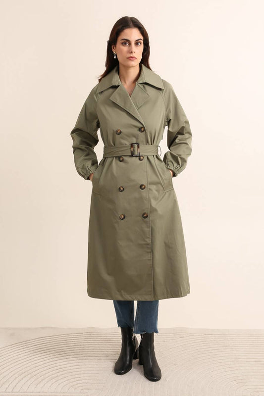 Trench coat long avec ceinture : Kaki