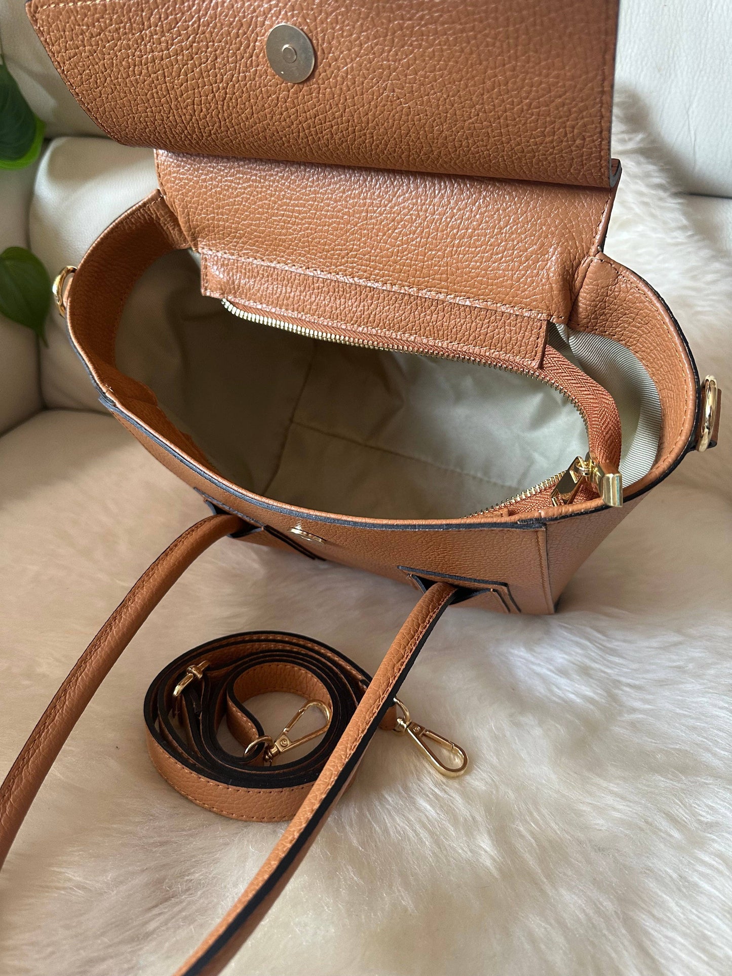 ANGELINA - Sac en cuir véritable: Cognac (cuir)