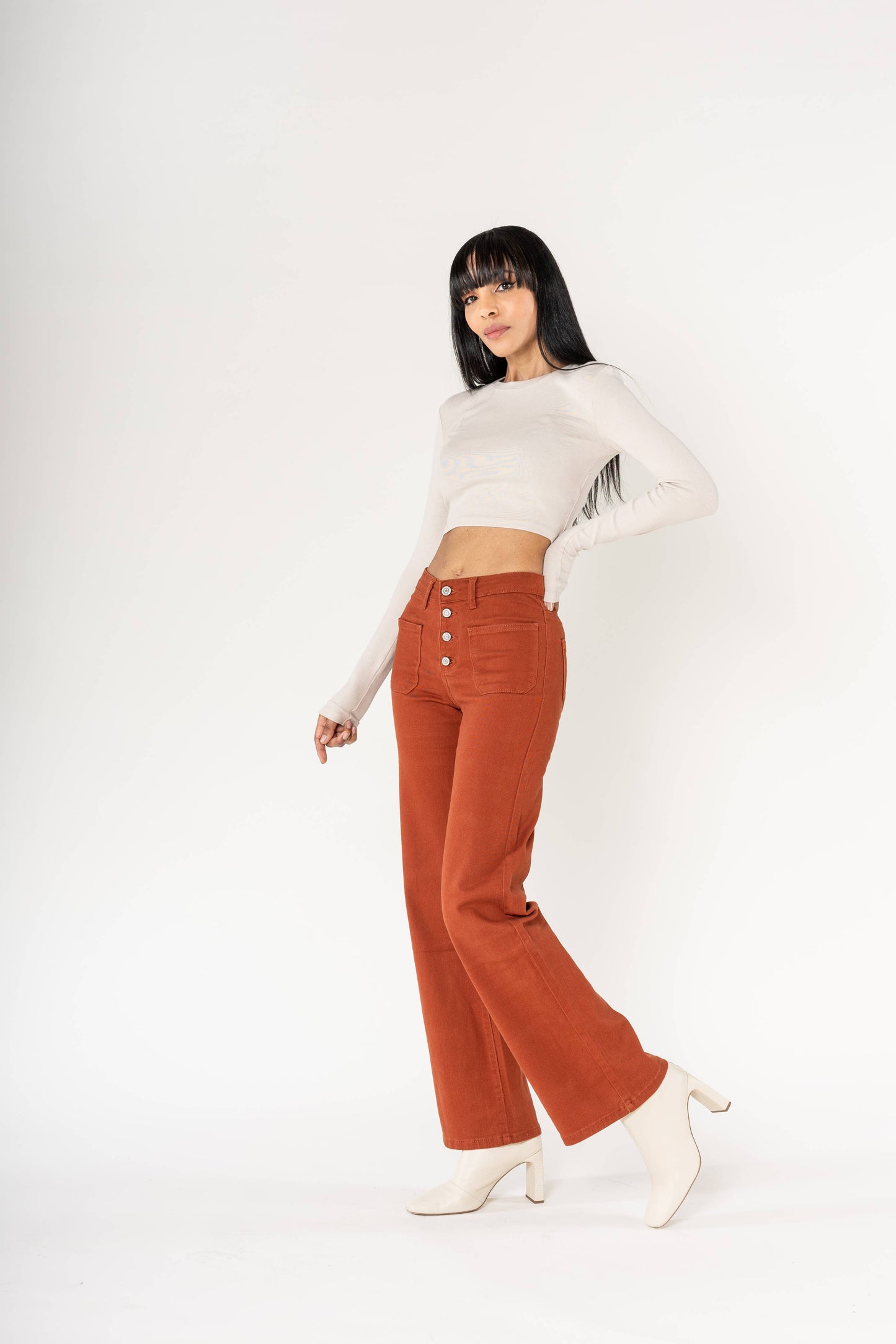 Back to school Jean Flare large taille haute stretch P139