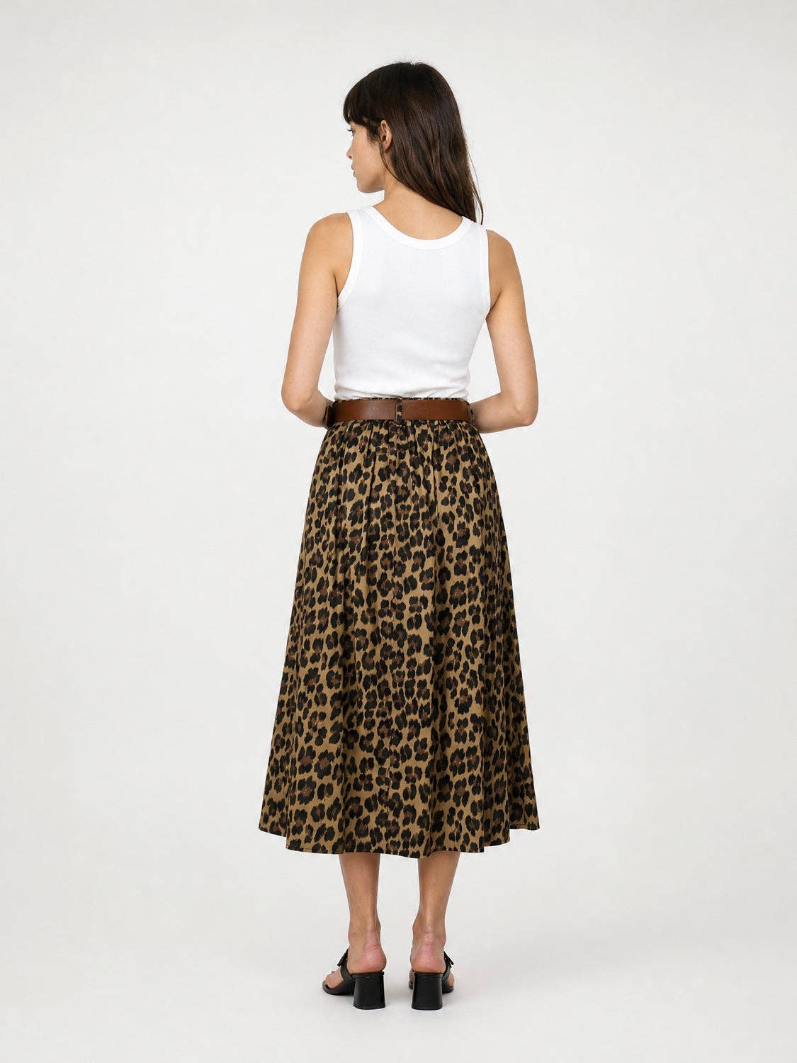 Jupe midi en coton stretch imprimé léopard TDM52123-28