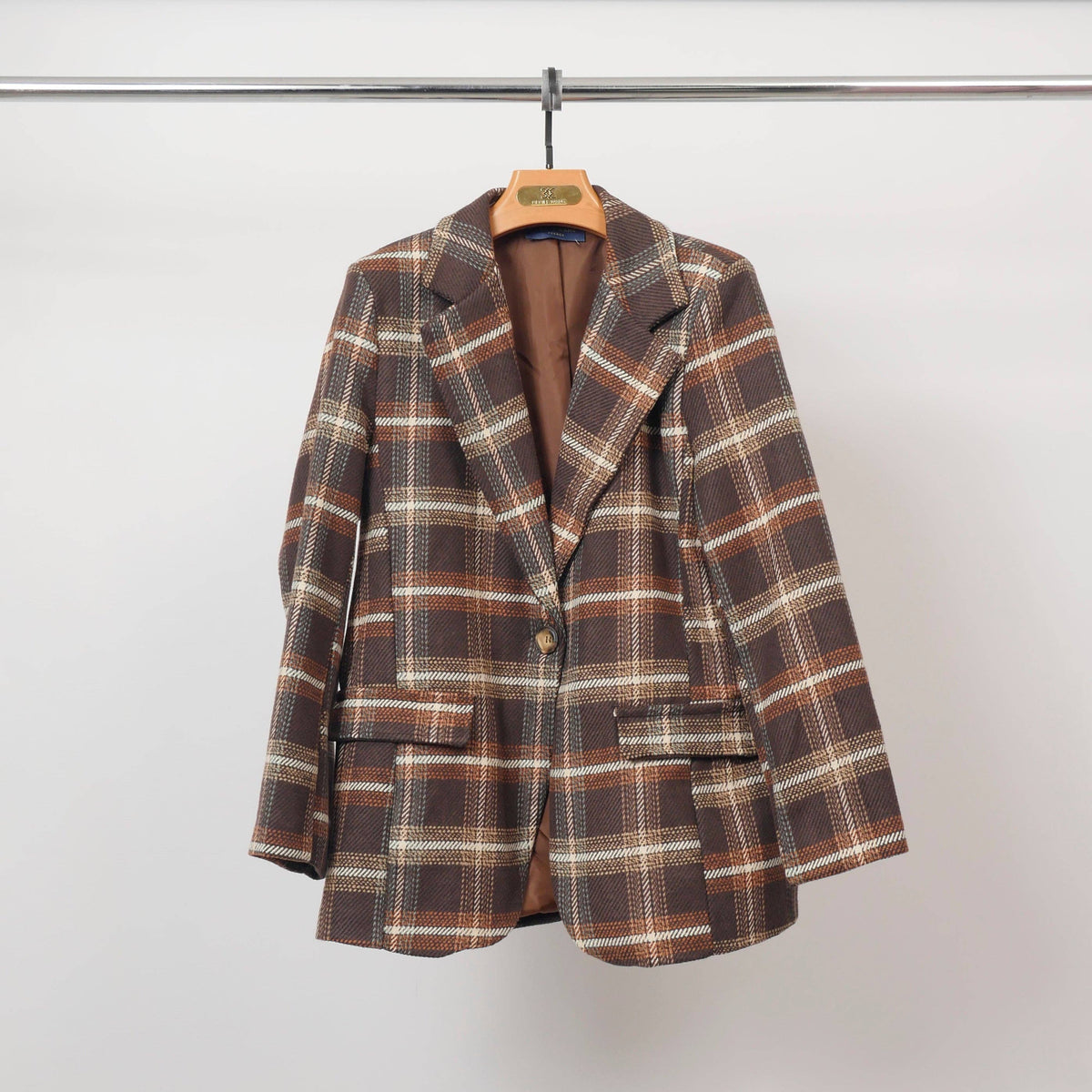 Blazer à carreaux effet velours marron rouille TDM68924-4