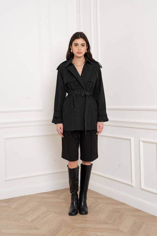 Trench mi-long ceinturé: Noir