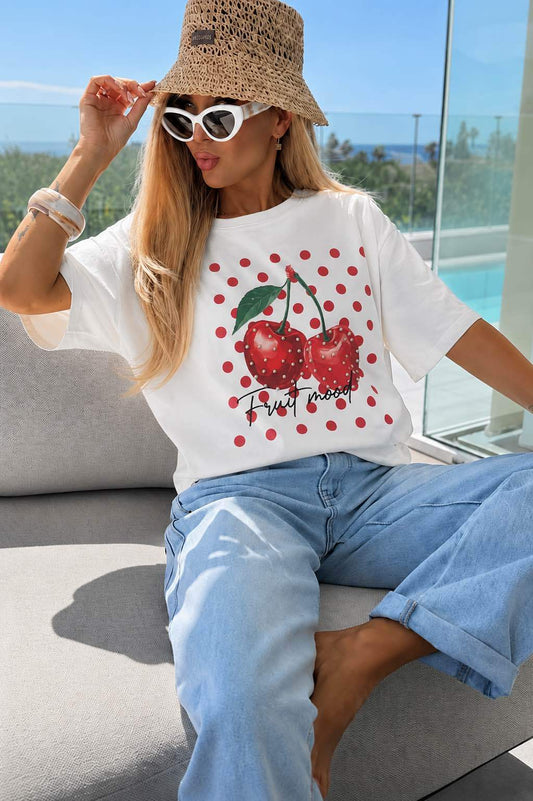 T Shirt Coton Imprimé -CHERRY -JG158