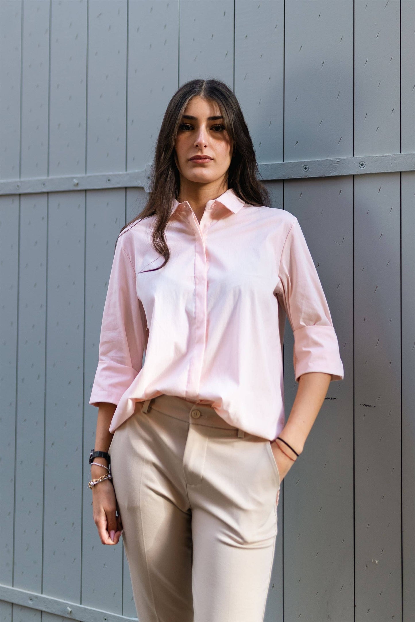 Chemise à patte invisible coupe droite – Jaune C