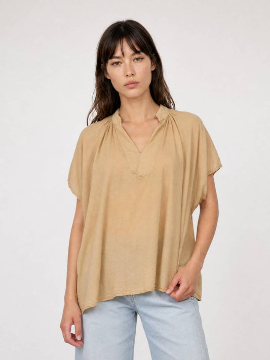 Blouse en voile de coton froncé manches courtes DB15162