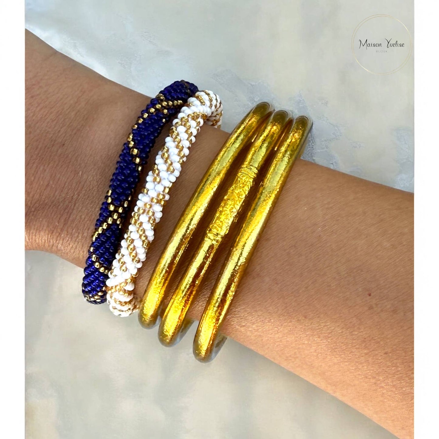 Bracelet Népalais Bleu Marine et Or