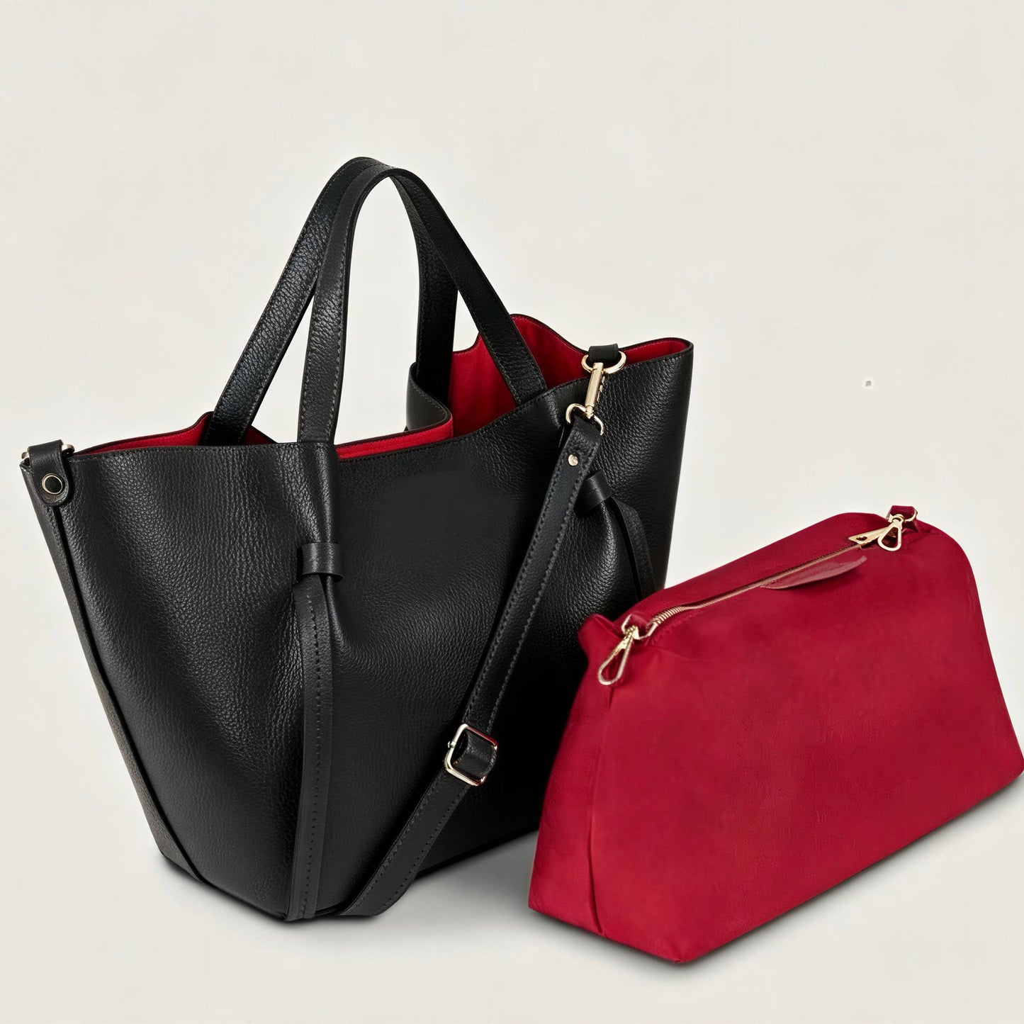 Sac à main et porté épaule en cuir grainé avec pochette intérieure