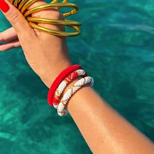 Bracelet Népalais rouge, blanc et doré