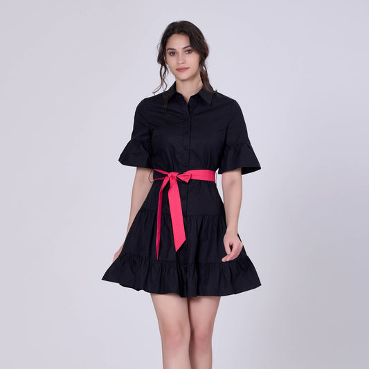 Robe coton volantée à manches tulipes