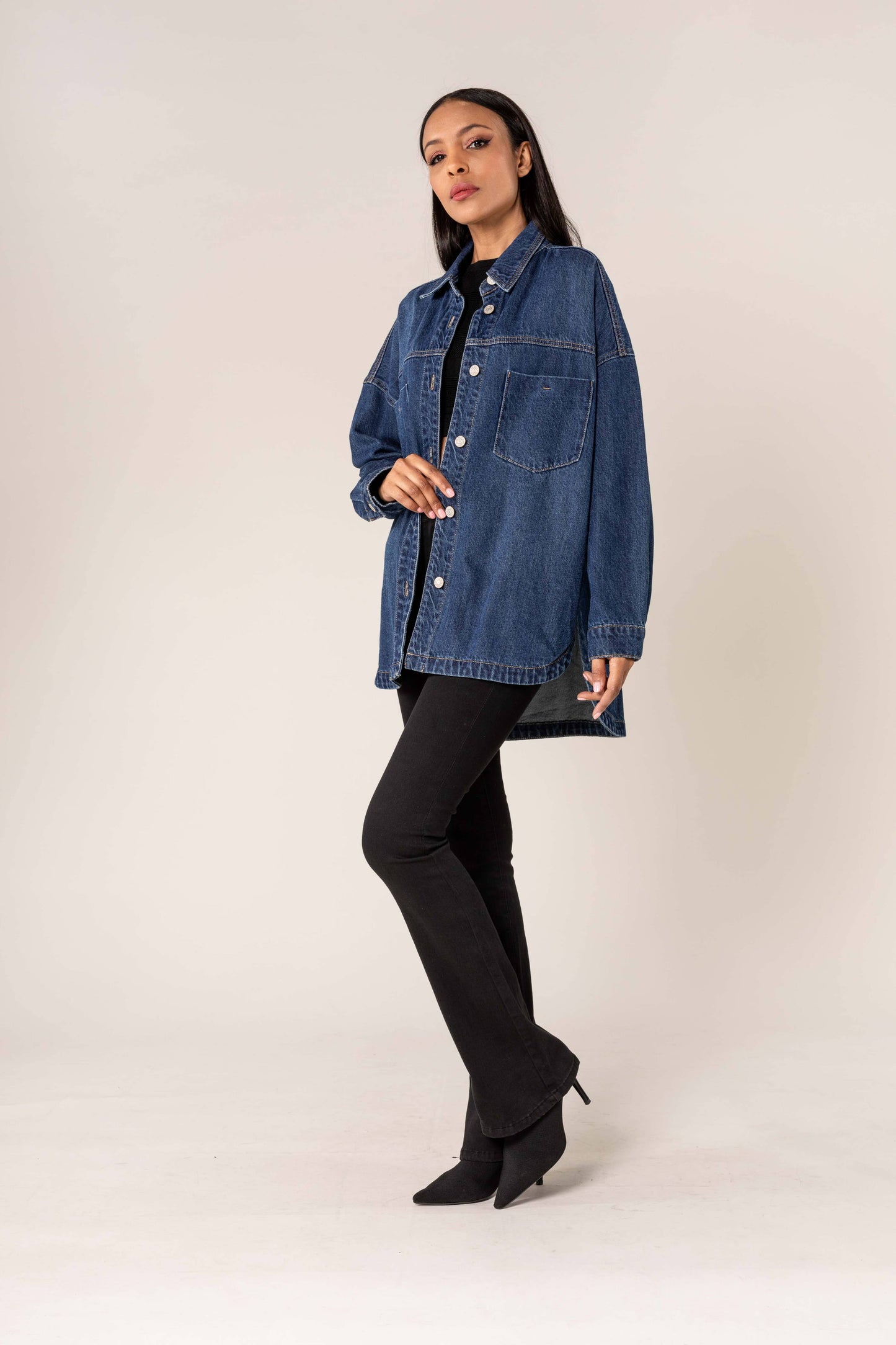 Surchemise large en jean oversized à boutons Bleu brut