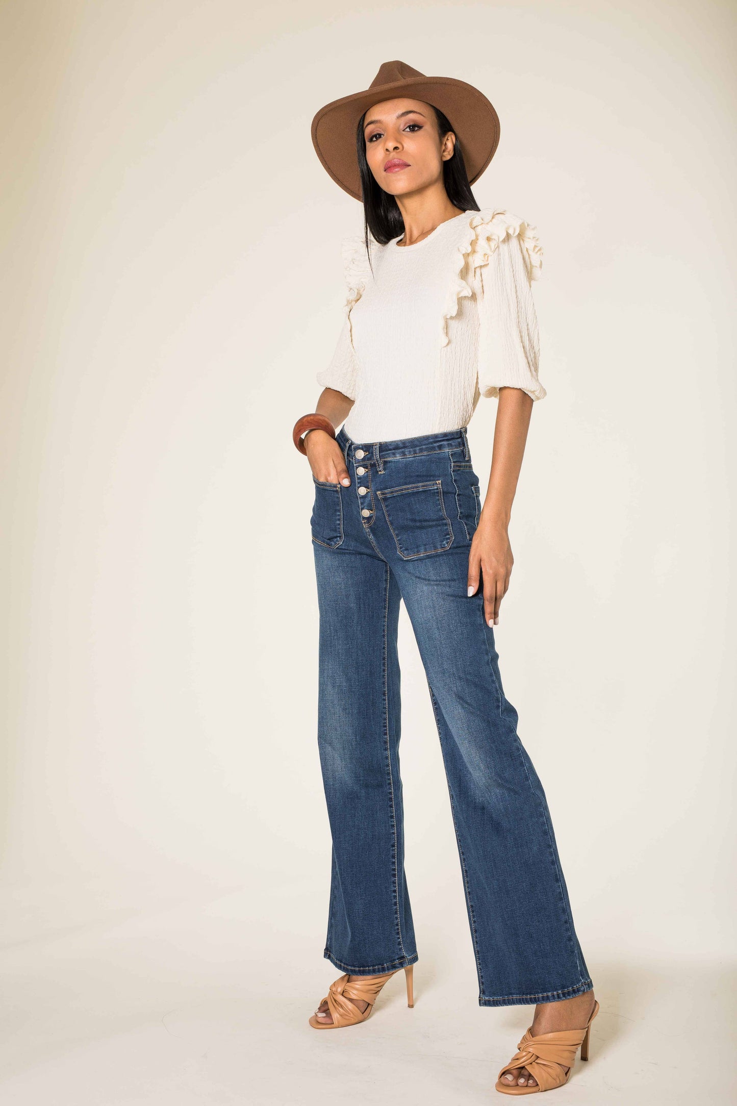 Back to school Jean Flare large taille haute stretch P139