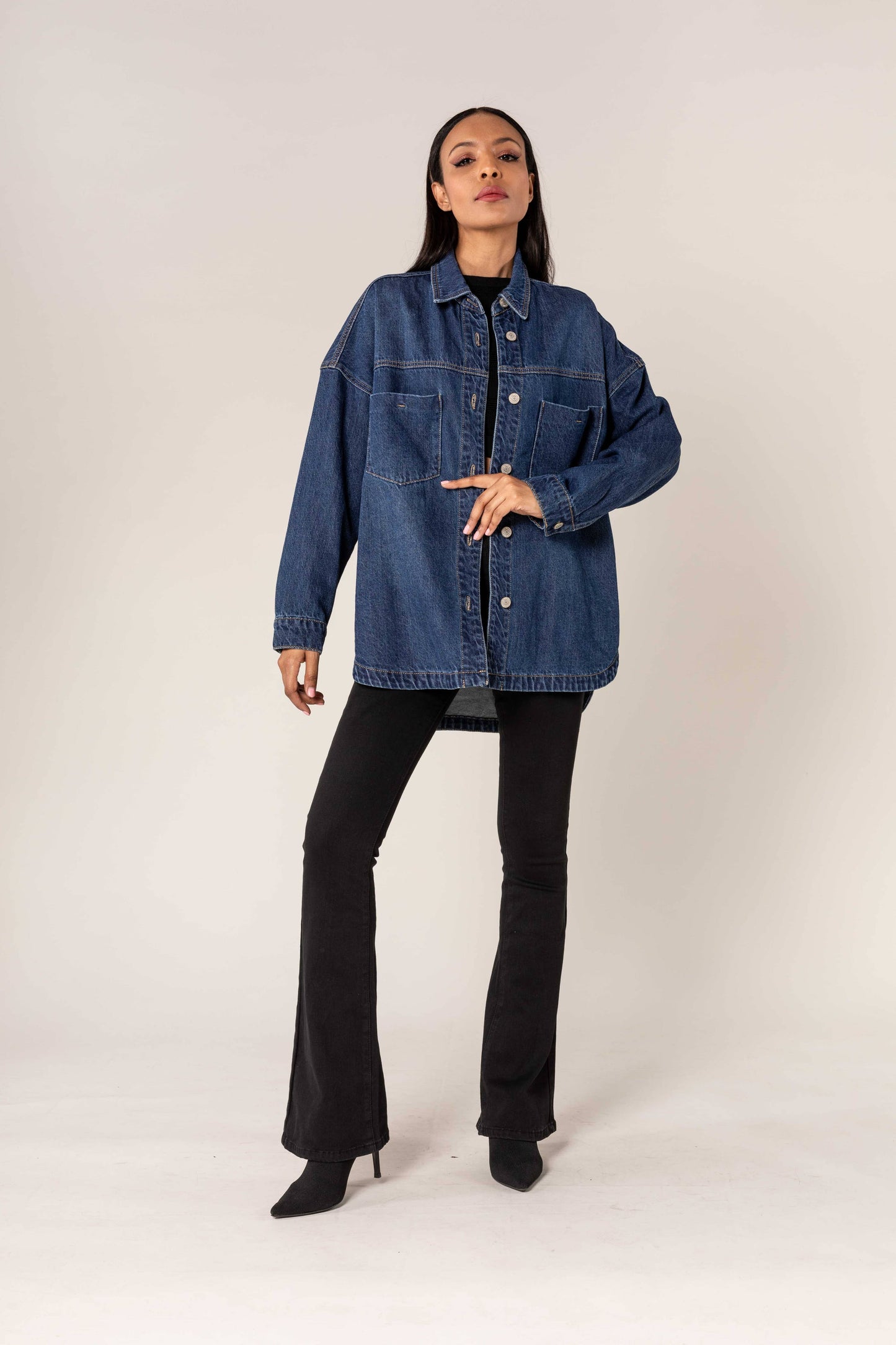 Surchemise large en jean oversized à boutons Bleu brut