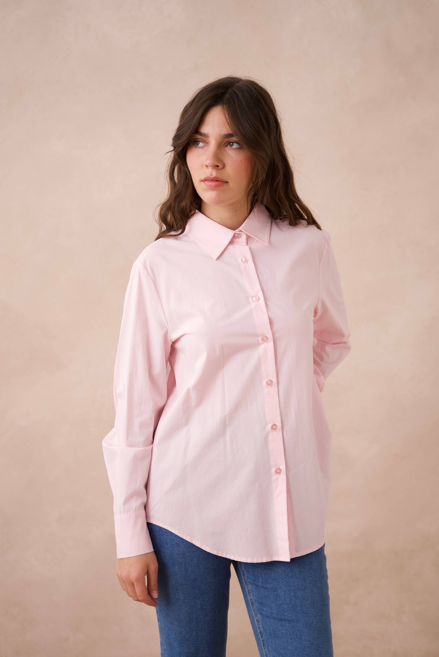 Chemise coton unie avec col à revers: Blanc