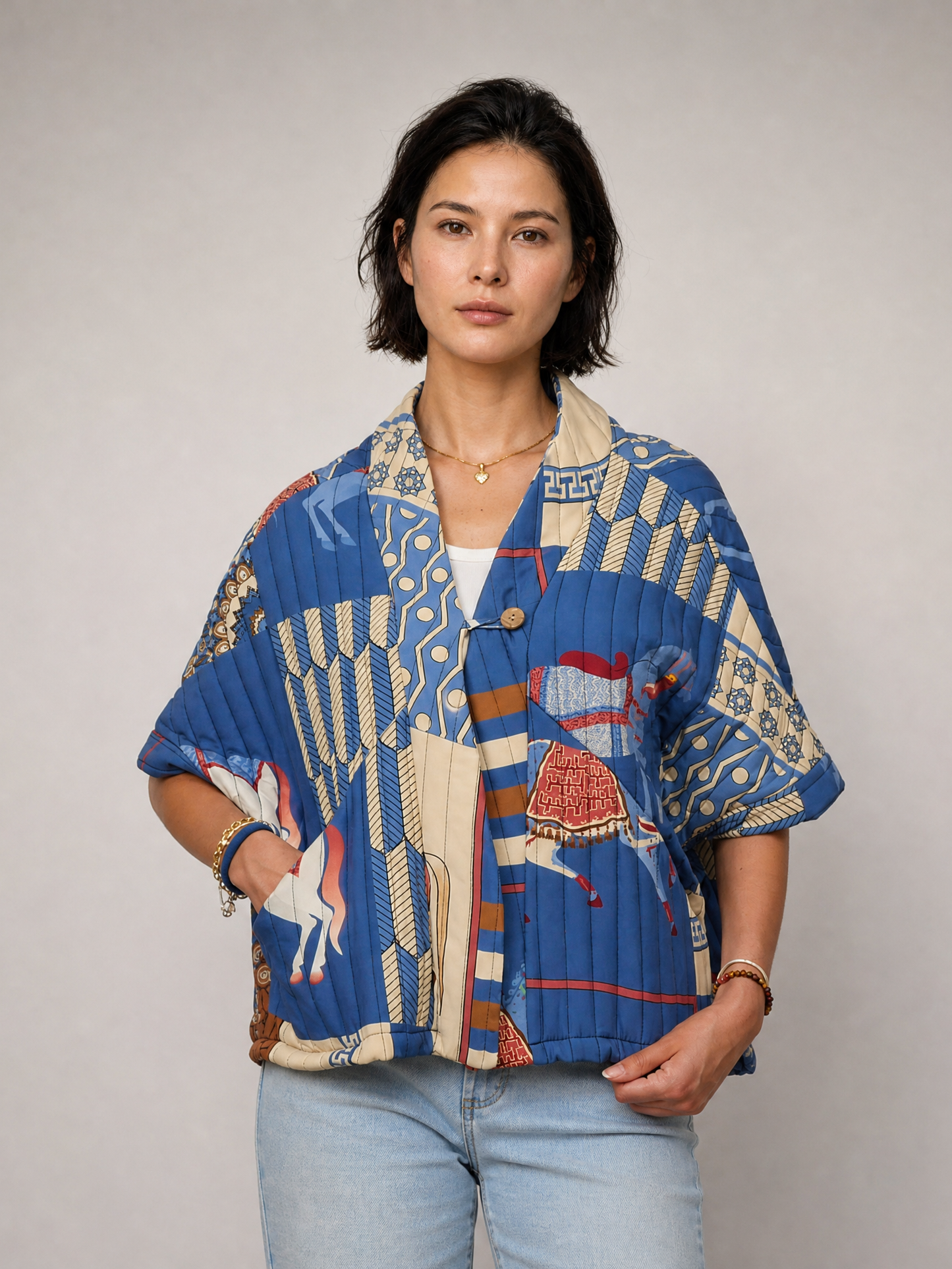 Veste matelassée imprimée de motifs équestres KD8018-20
