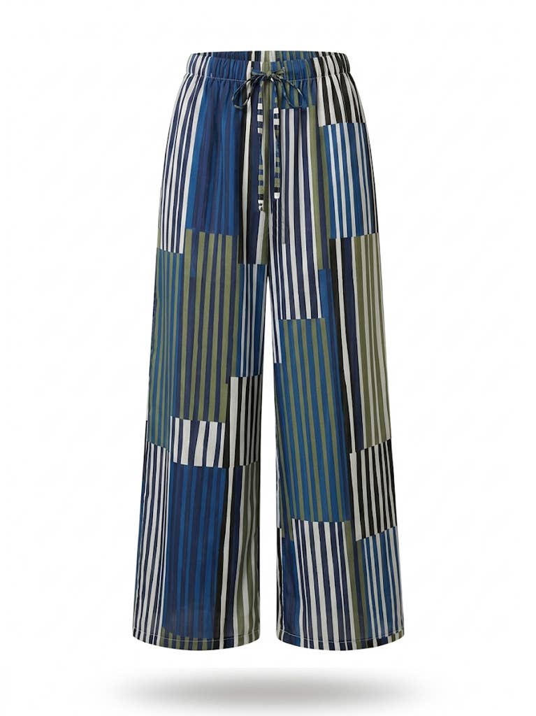 Pantalon imprimé rayé en voile de coton