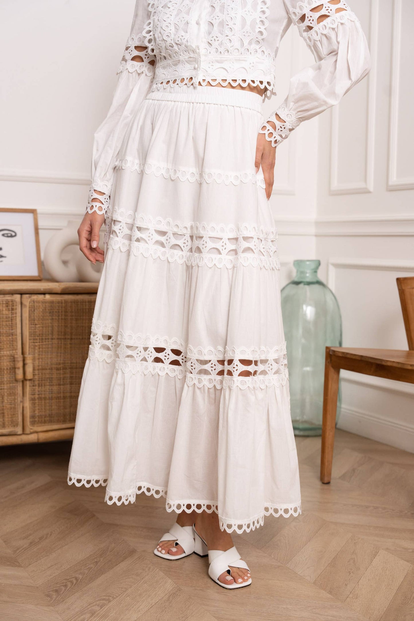 Jupe longue Ellie en coton ajouré - 81015#