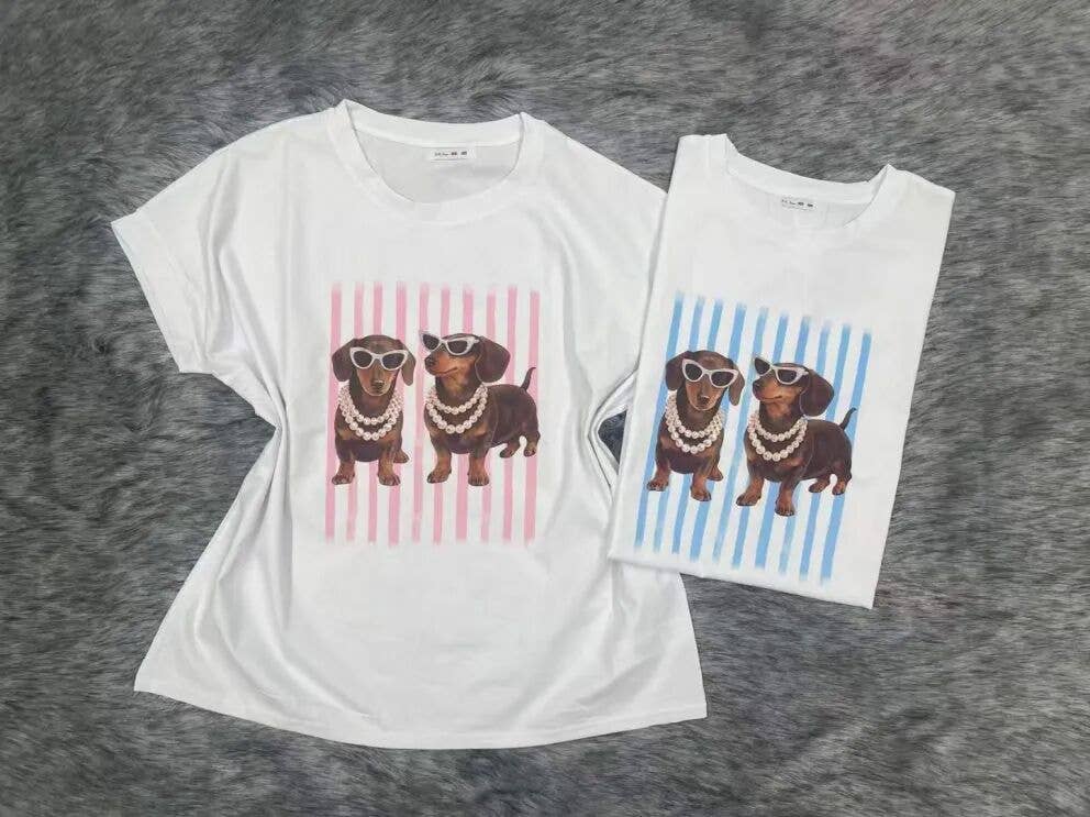 T-Shirt Coton Imprimé Teckel Rayure
