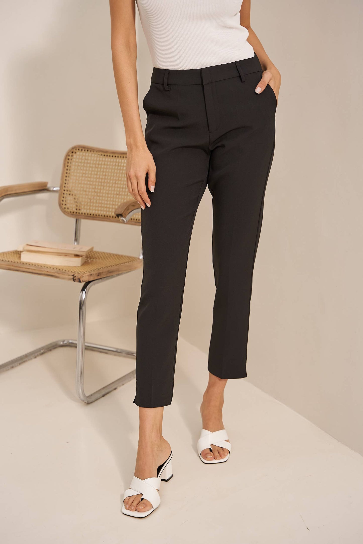 [Signature] Pantalon taille haute coupe cigarette : Noir