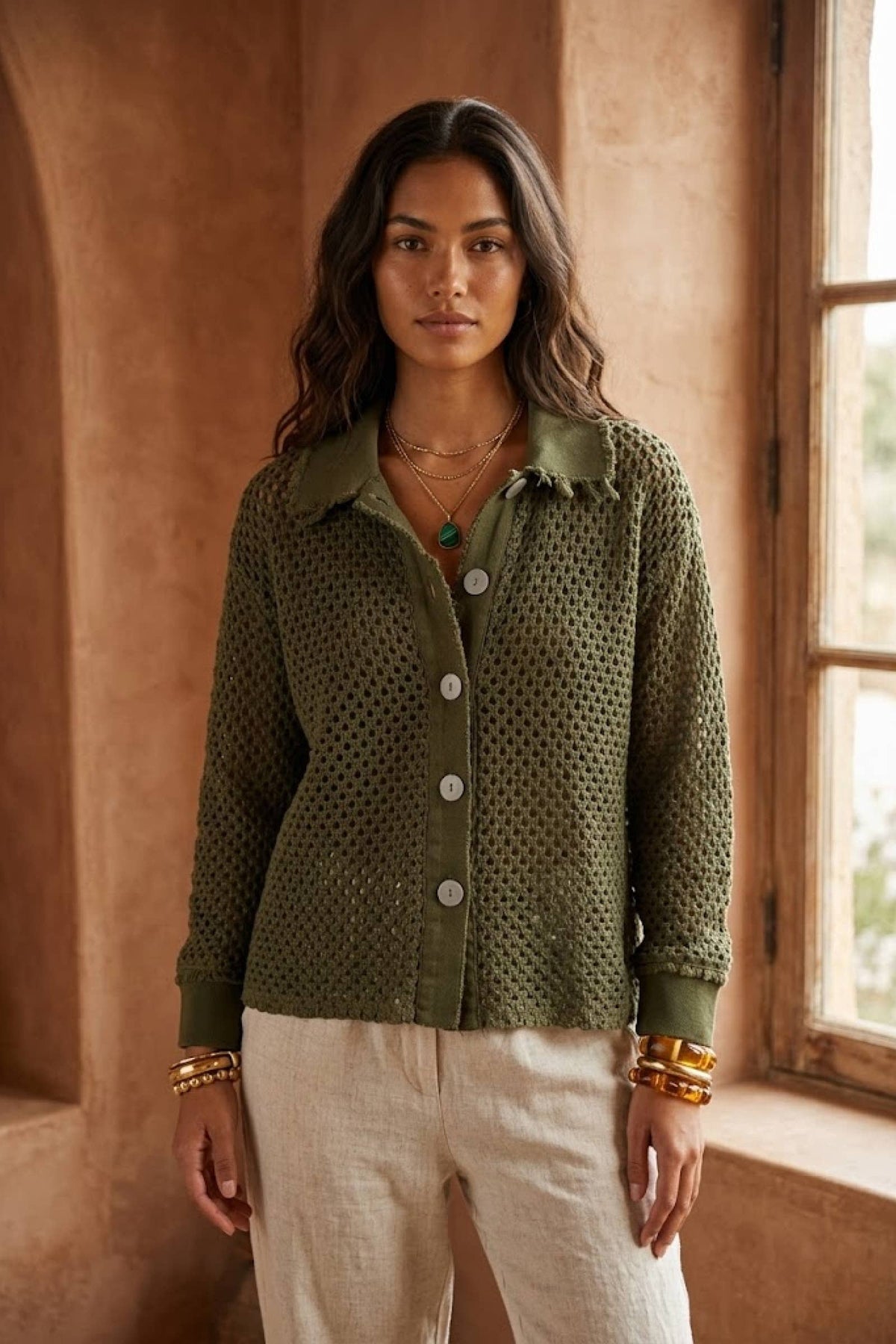 Veste crochet col chemise