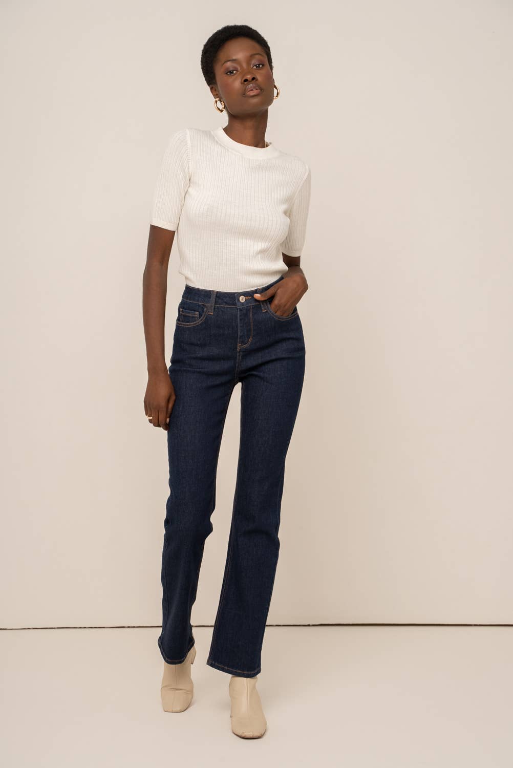 Jeans bootcut BELLA taille haute: Brut