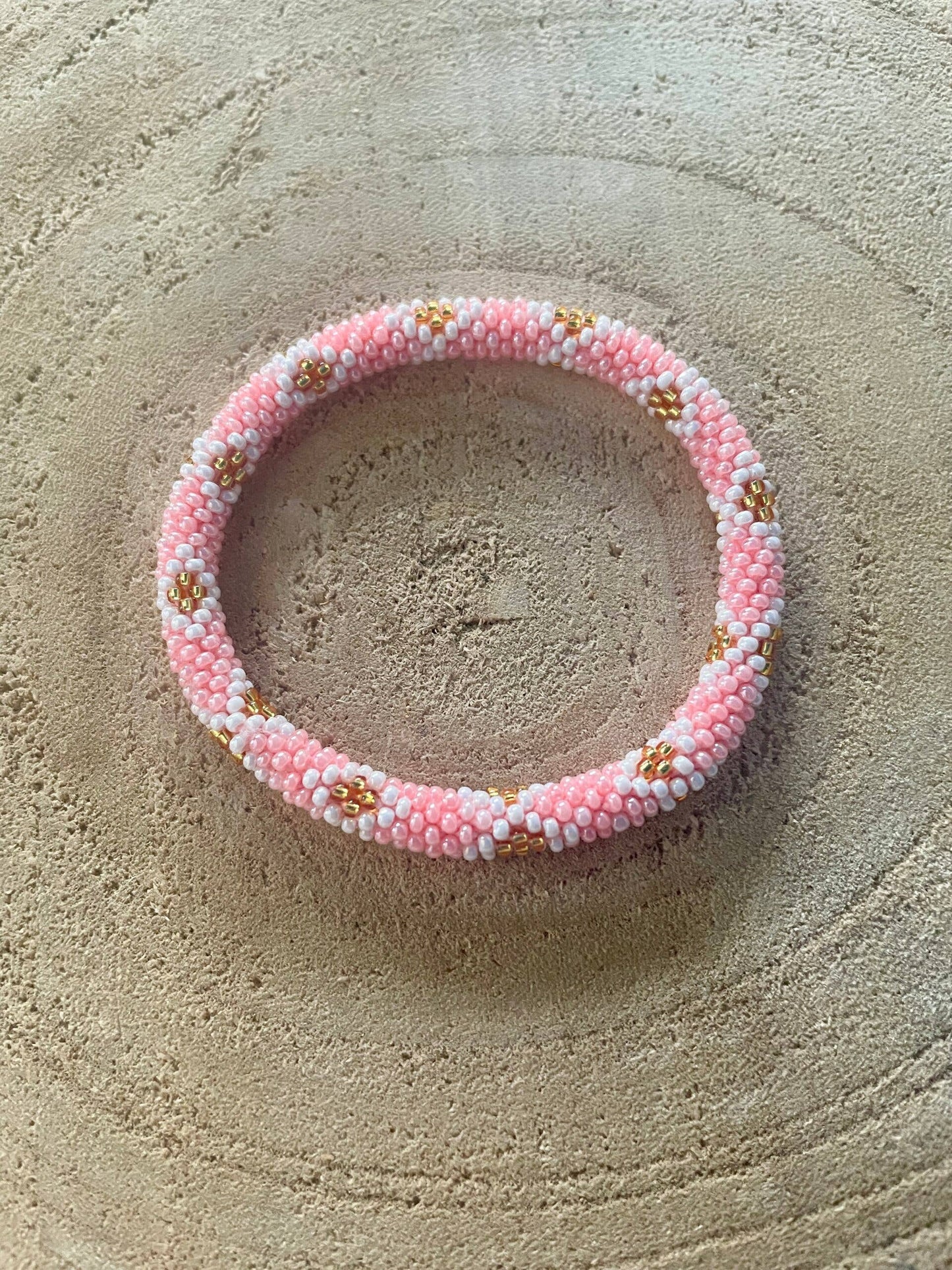 Bracelet Népalais Rose fleurs Or: 6.5 cm (Diamètre interieur)