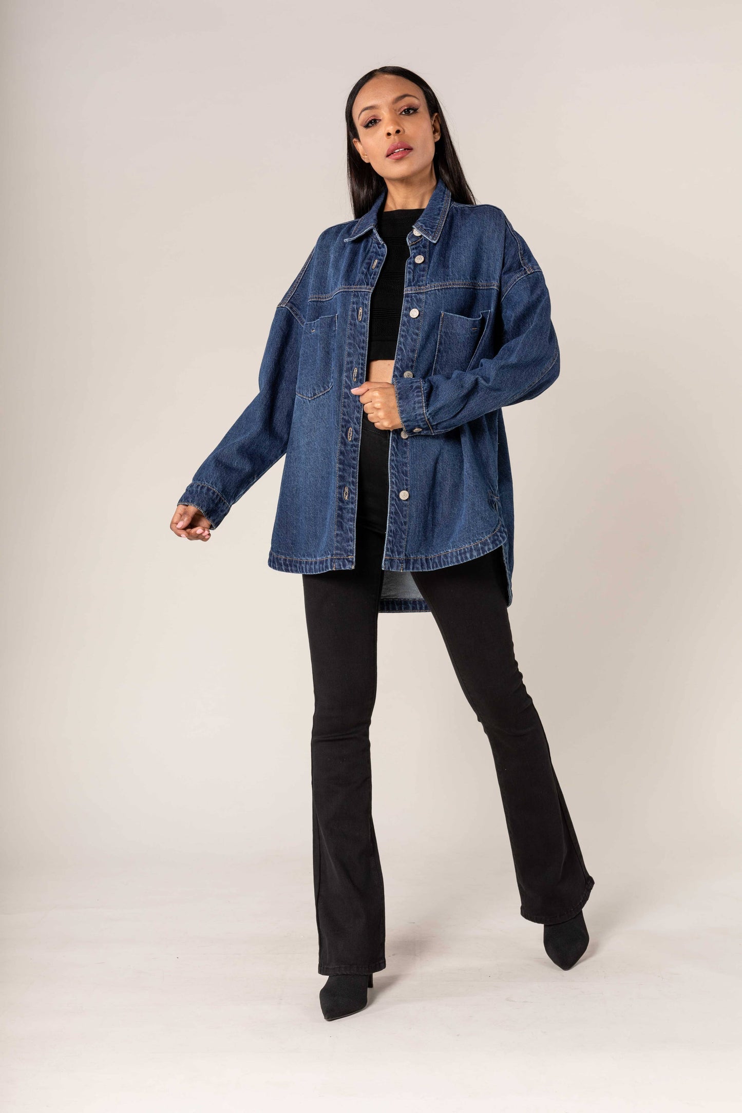 Surchemise large en jean oversized à boutons Bleu brut