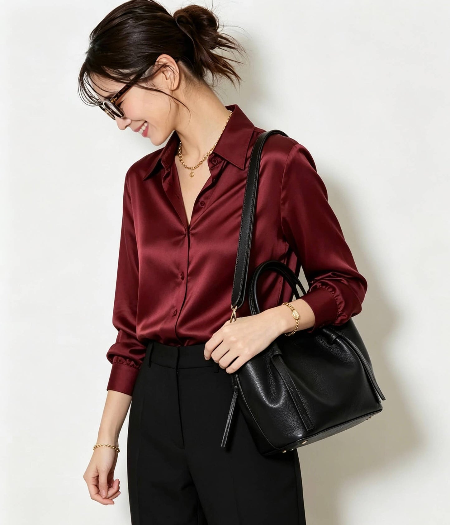 Sac à main et porté épaule en cuir grainé avec pochette intérieure