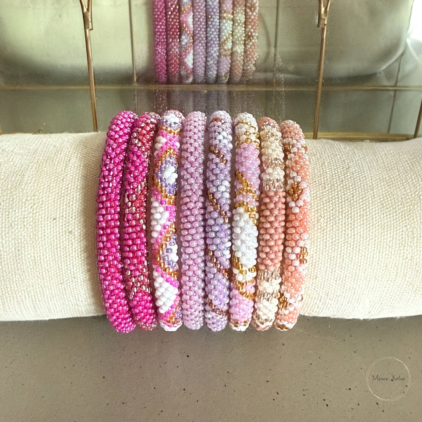 Bracelet Népalais rose/fuchsia et argenté