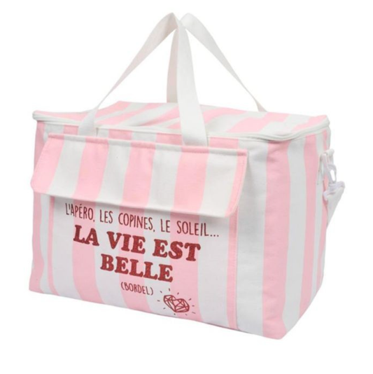 Glacière rose rayé  La vie est belle les vilaines filles