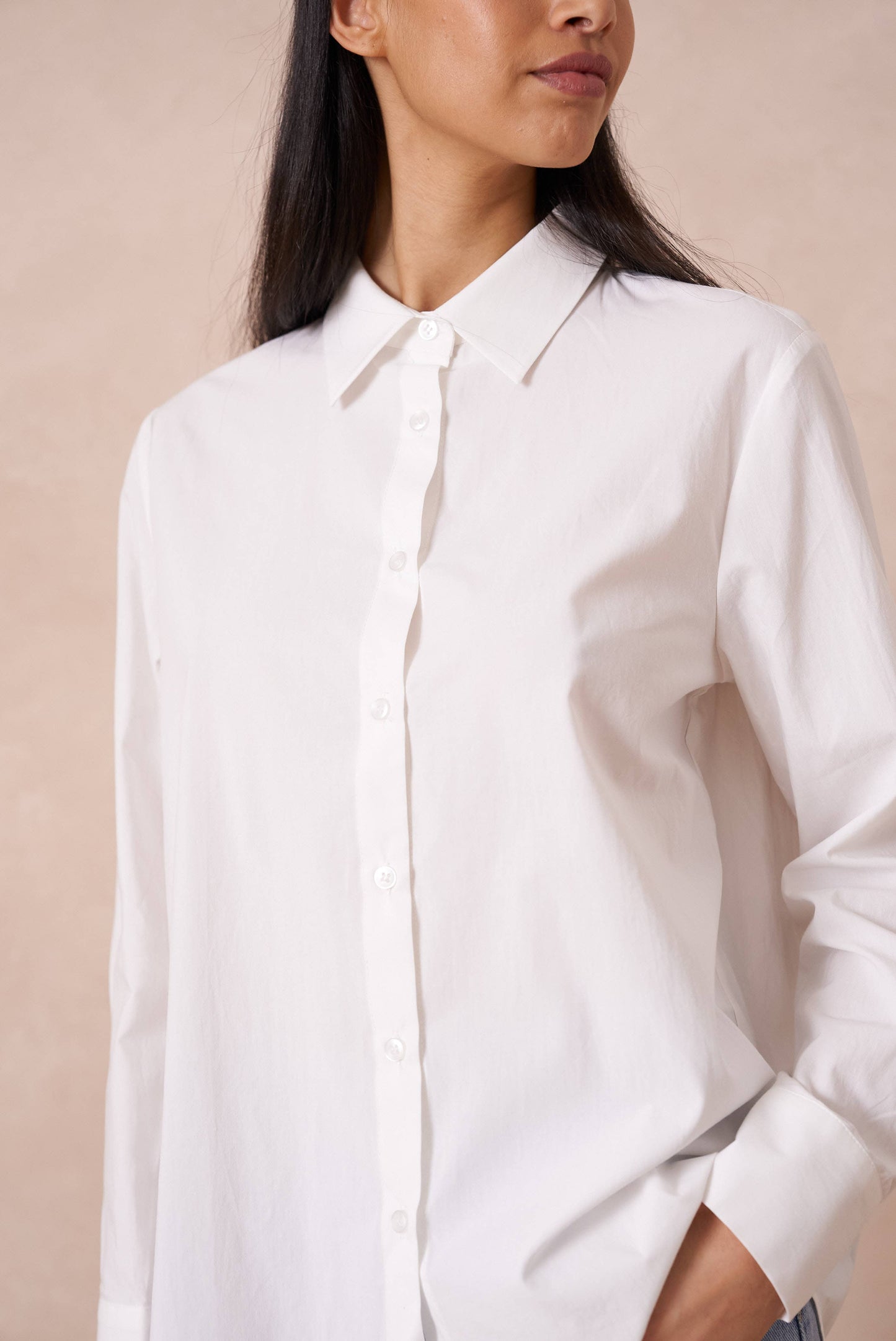 Chemise coton unie avec col à revers: Blanc